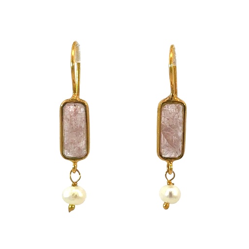 [002245] Earrings | Gold Plated Brass With Watermelon Tourmaline
