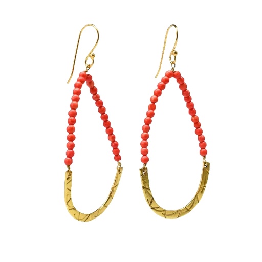 [002246] Earrings | Gold Plated Brass With Coral