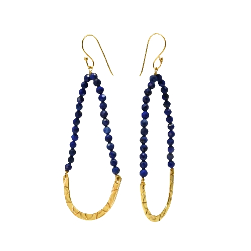 [002247] Earrings | Gold Plated Brass With Lapiz Lazuli