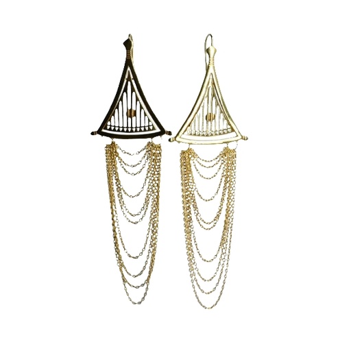 [002249] Earrings | Gold Plated Brass With Hanging Chains