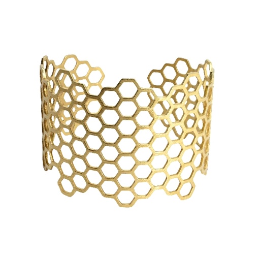 [002260] Gold Plated Brass Cuff Bangle | Bee Hive Design