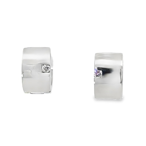 [002265] Huggie Earrings With Pink Cubic Zirconia in Stainless Steel