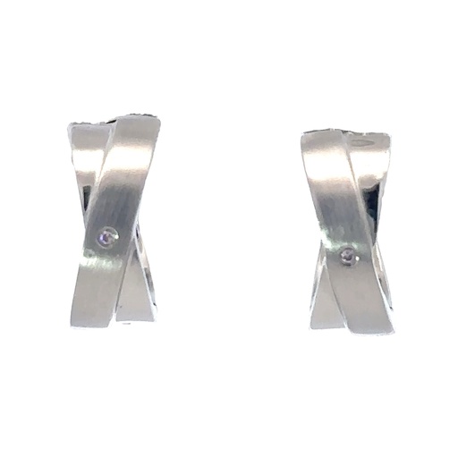 [002266] Huggie Earrings With Pink Cubic Zirconia in Stainless Steel (copy)