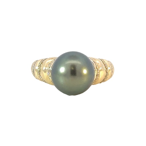 [002270] Tahitian Pearl & Diamond Ring In 14ct Yellow Gold