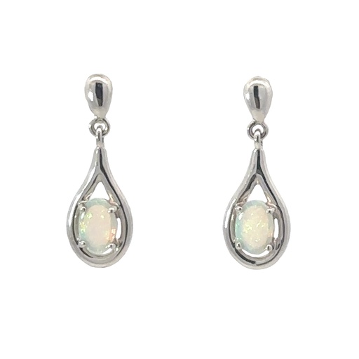 [002273] Solid Crystal Opal Stud Earrings In 14K White Gold