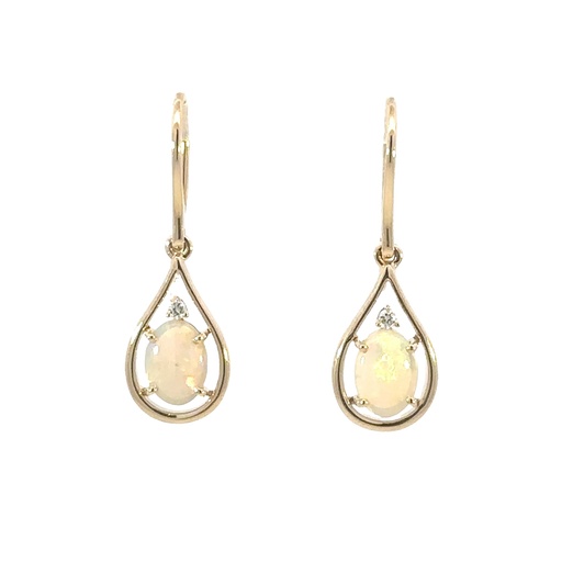 [002274] Solid Crystal Opal And Diamond Earrings In 14K Yellow Gold