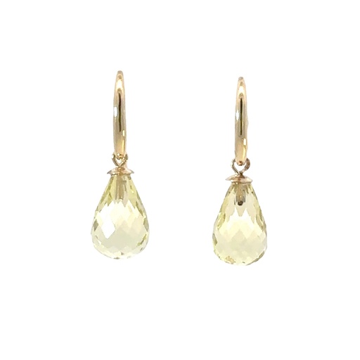 [002291] Earrings | Lemon Quartz Drops On 9ct Gold Hooks