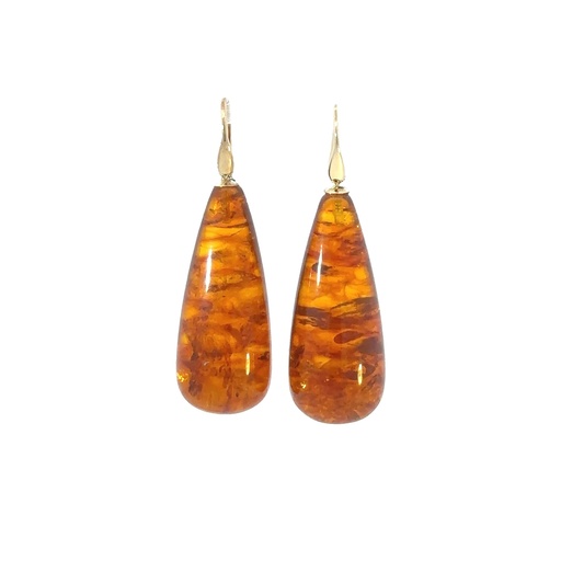 [002293] Earrings | Pressed Amber Drops On 9ct Shepard Hooks