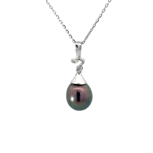 [25620SPG18WPTAHPDIA] Tahitian Pearl & Diamond Pendant In 18K White Gold