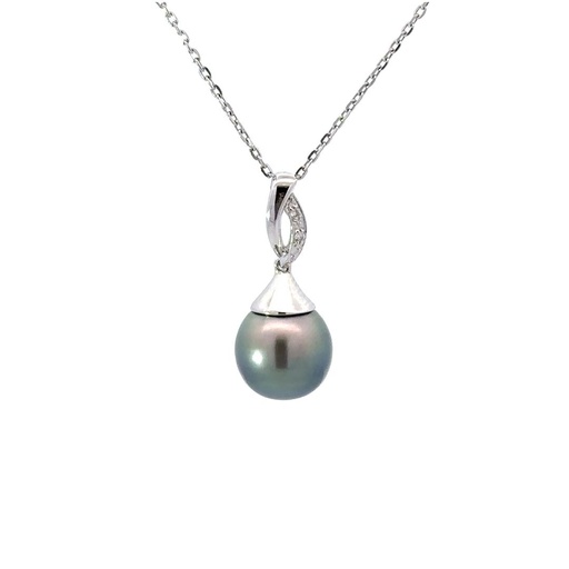 [25619SPG18WPTAHPDIA] Tahitian Pearl & Pave Diamond Pendant In 18K