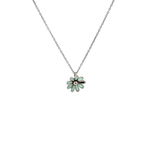 [21994SAZSNGREEN] Green Enamel Daisy Necklace In Sterling Silver