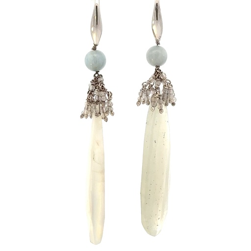 [24937SLEYSELABOP] Opal, Labradorite & Beryl Drop Earrings In Silver