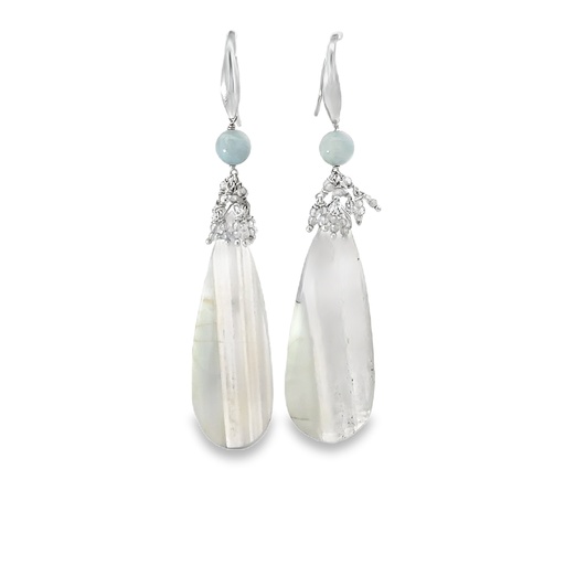 [24937SLEYSELABOP] Opal, Labradorite & Beryl Drop Earrings In Silver